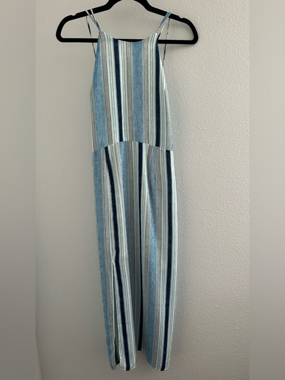 Lush Blue, White & Navy Striped Midi Dress